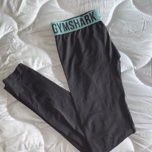 Gymshark Black Leggings with Teal Waistband